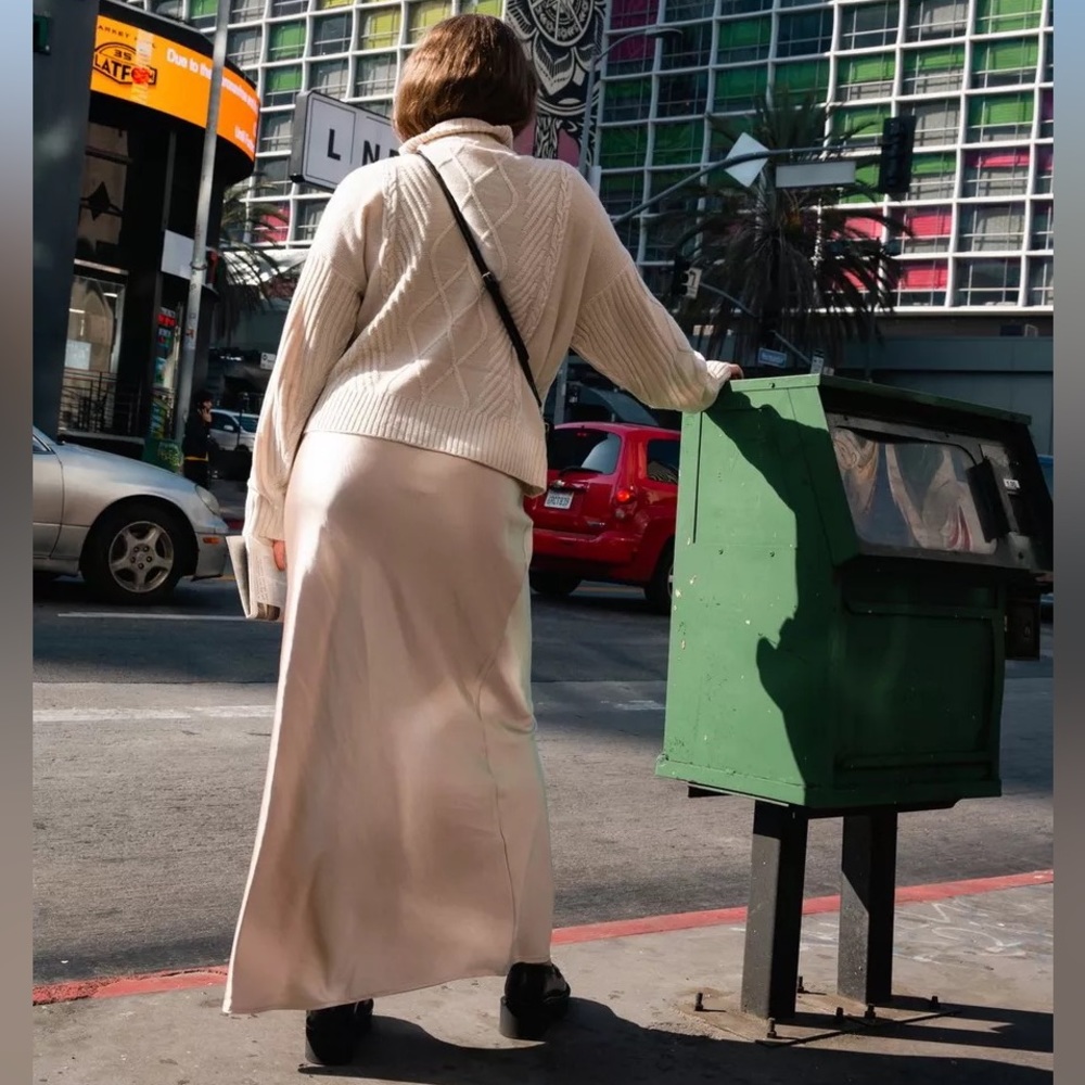 Champagne Satin Maxi Skirt